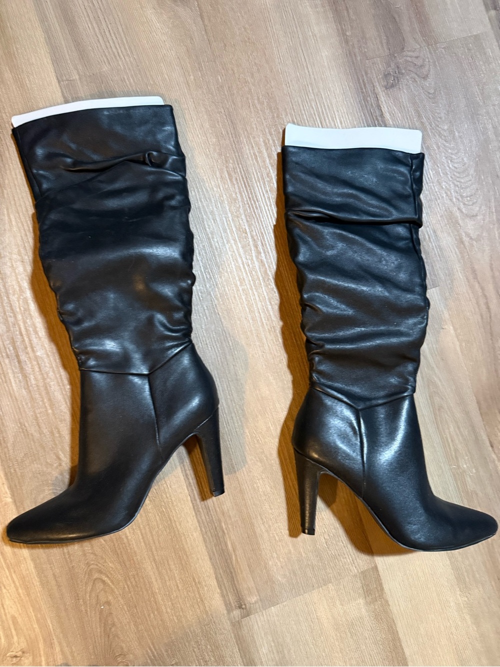 Christian Siriano Black Slouchy High-Heel Knee Boots with White Cuff